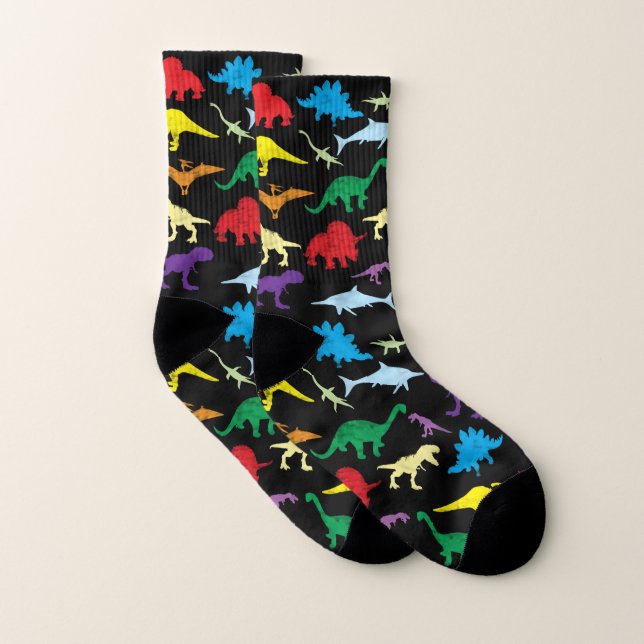 Farbenfrohe Dinosaurier Wasserfarbenmuster Socken (Paar)