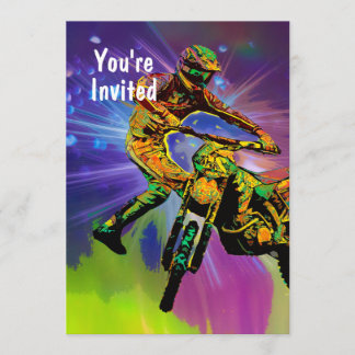 Farbenfrohe Dirt Bike Rider im kosmischen Raum Einladung