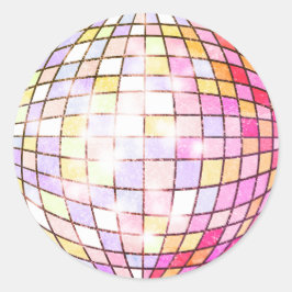 Farbenfrohe Disco Ball Rosa Klassischer Rundaufkle Runder Aufkleber