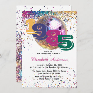 Farbenfrohe Disco Bowling Ball 1985 40. Geburtstag Einladung