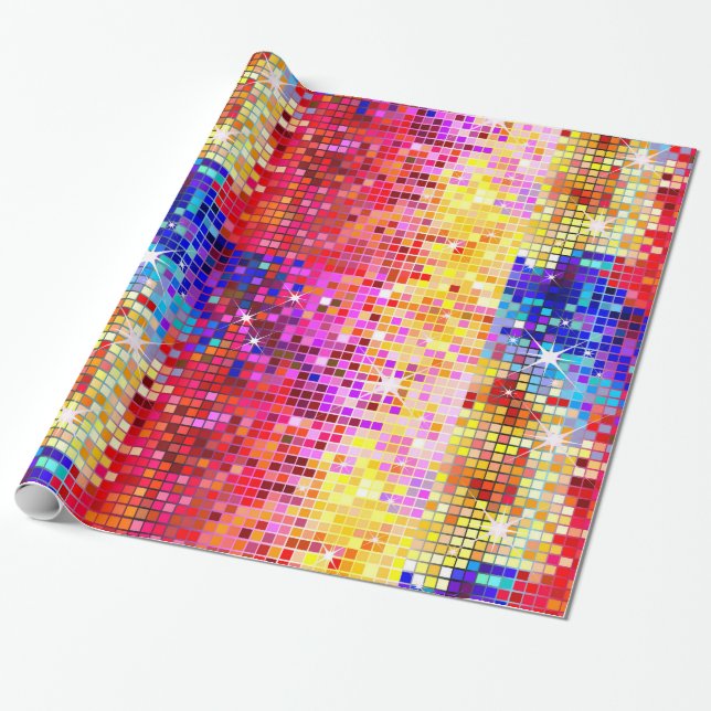Farbenfrohe Disco-Glitzer Geschenkpapier (Ungerollt)