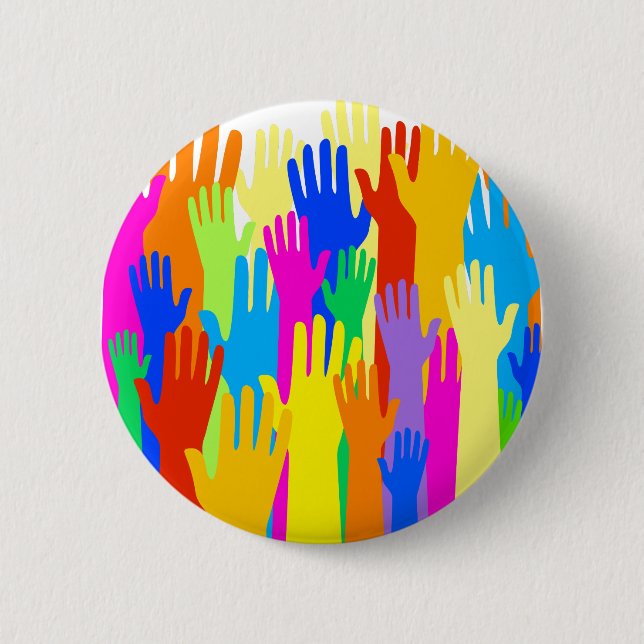 Farbenfrohe Diverse Group Community of Raised Hand Button (Vorderseite)