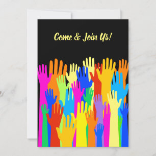 Farbenfrohe Diverse Group Community of Raised Hand Einladung