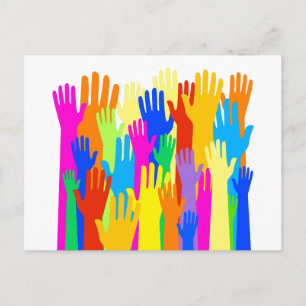 Farbenfrohe Diverse Group Community of Raised Hand Postkarte