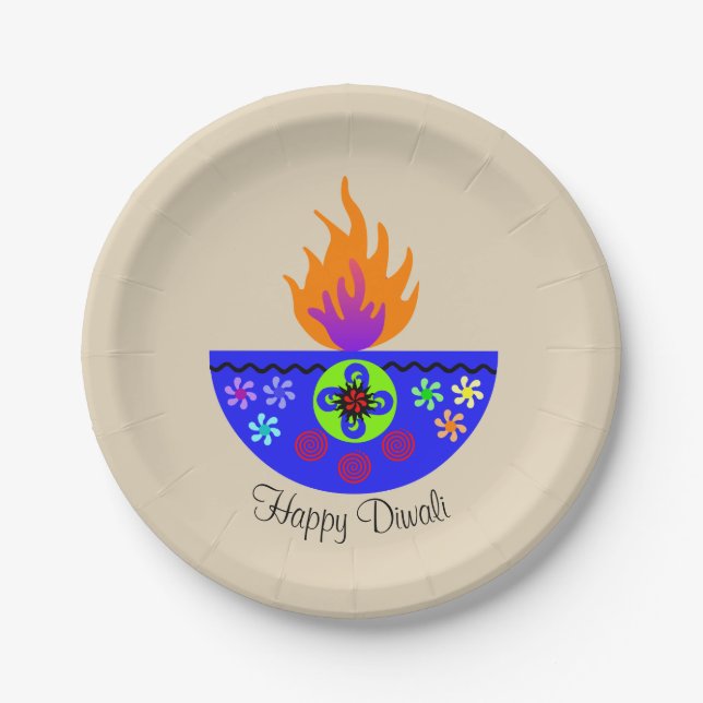 Farbenfrohe Diwali Lamp Diya Pappteller (Vorderseite)