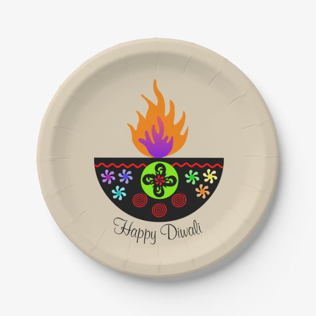 Farbenfrohe Diwali Lamp Diya Pappteller (Vorderseite)