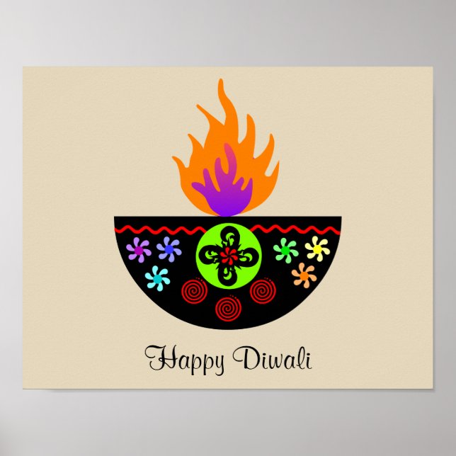 Farbenfrohe Diwali Lamp Diya Poster (Vorne)