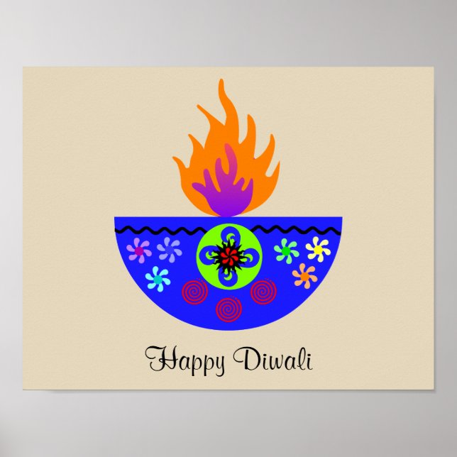Farbenfrohe Diwali Lamp Diya Poster (Vorne)