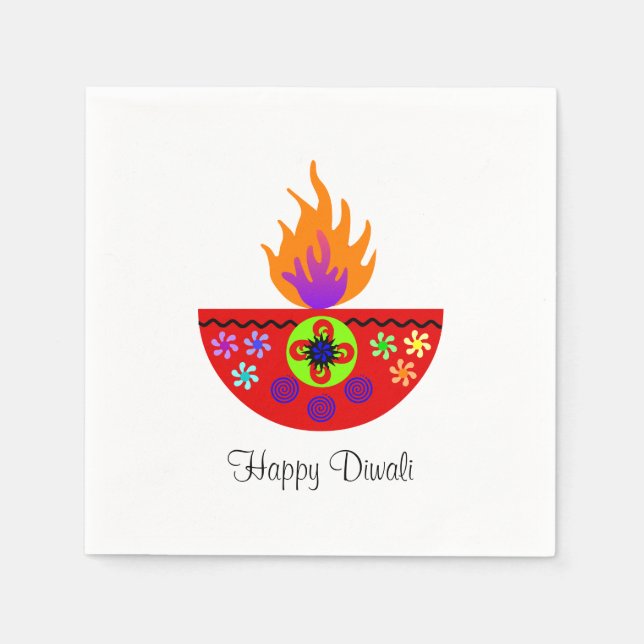 Farbenfrohe Diwali Lamp Diya Serviette (Vorderseite)
