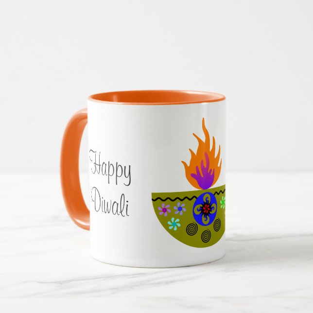 Farbenfrohe Diwali Lamp Diya Tasse (Vorderseite Links)