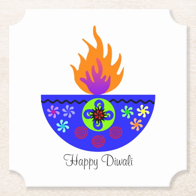 Farbenfrohe Diwali Lamp Diya Untersetzer (Vorderseite)