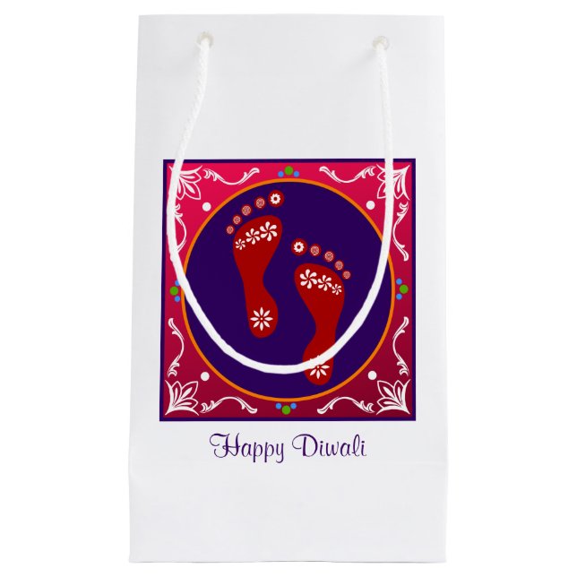 Farbenfrohe Diwali Rangoli mit Footprint Kleine Geschenktüte (Vorderseite)