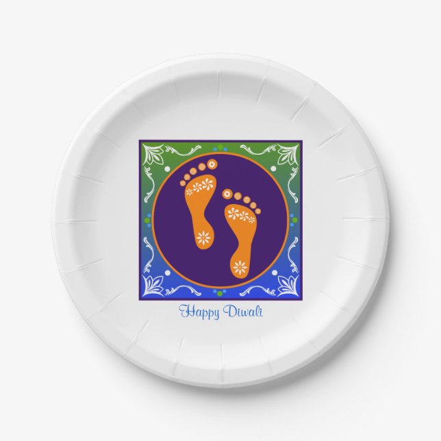 Farbenfrohe Diwali Rangoli mit Footprint Pappteller (Vorderseite)