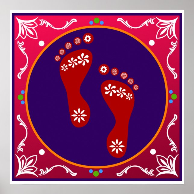 Farbenfrohe Diwali Rangoli mit Footprint Poster (Vorne)