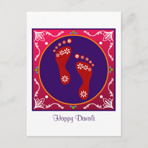 Farbenfrohe Diwali Rangoli mit Footprint Postkarte