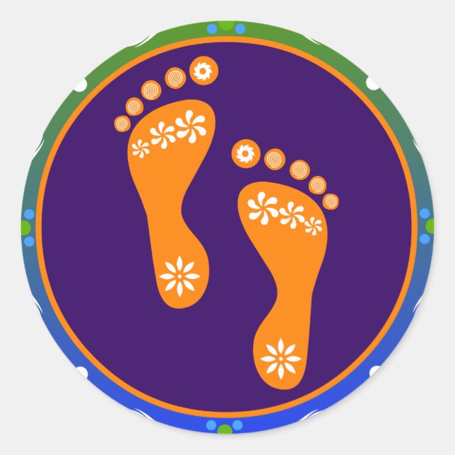 Farbenfrohe Diwali Rangoli mit Footprint Runder Aufkleber (Vorderseite)