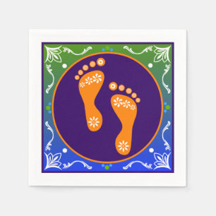 Farbenfrohe Diwali Rangoli mit Footprint Serviette