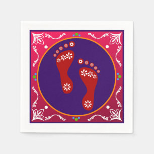 Farbenfrohe Diwali Rangoli mit Footprint Serviette