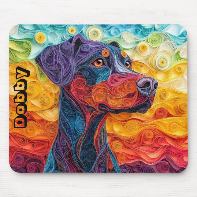 Farbenfrohe Doberman Paper Quilling Portrait Mousepad (Vorne)