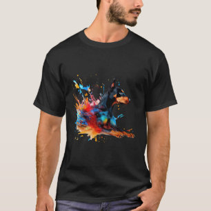 Farbenfrohe Dobermann-Splashs mit malerischer Abst T-Shirt