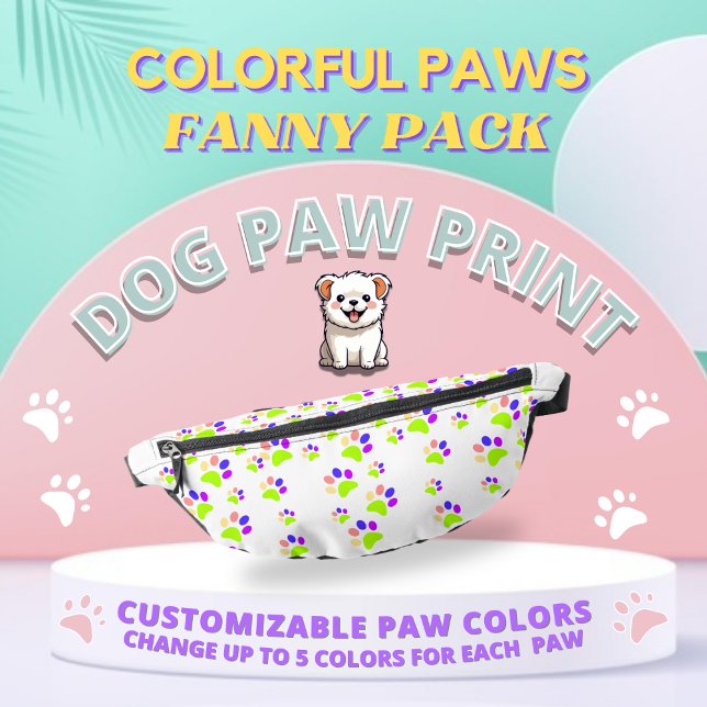 Farbenfrohe Dog Paw Print Design, bearbeitbare Paw Bauchtasche (Von Creator hochgeladen)