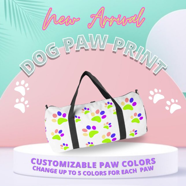 Farbenfrohe Dog Paw Print Design, bearbeitbare Paw Duffle Bag (Von Creator hochgeladen)