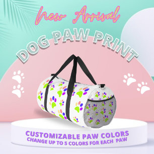 Farbenfrohe Dog Paw Print Design, bearbeitbare Paw Duffle Bag