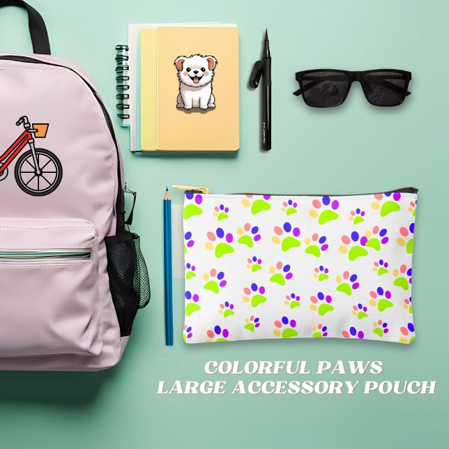 Farbenfrohe Dog Paw Print Design, bearbeitbare Paw Zubehörtasche (Von Creator hochgeladen)