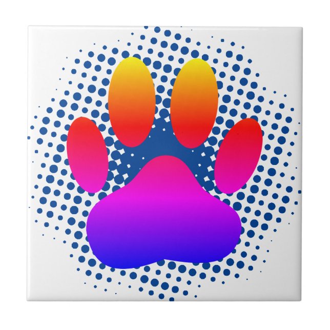 Farbenfrohe Dog Pawprint Tile Fliese (Vorderseite)