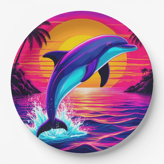 Farbenfrohe Dolphin Ein Paradies für Kletterhexen: Pappteller (Vorderseite)