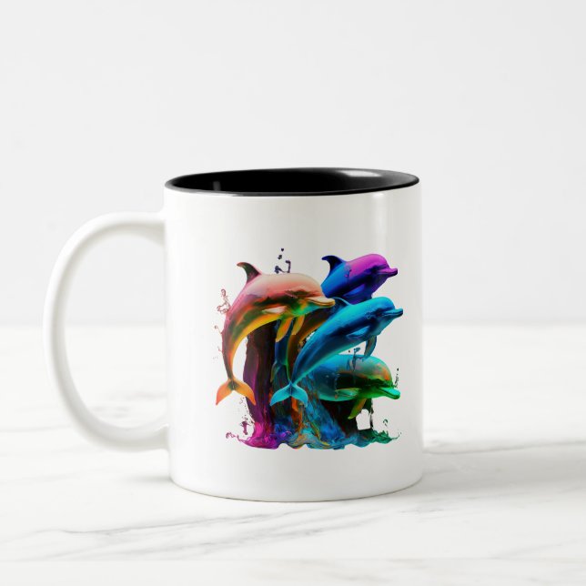 Farbenfrohe Dolphin-Phantastische Aufkleber Zweifarbige Tasse (Links)