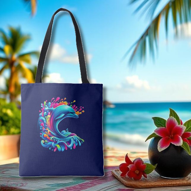 Farbenfrohe Dolphin Splash (Dolphin-Colorful-Beach Tote-Summer Tote- Pool Tote-Blue)
