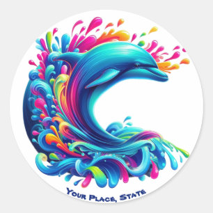 Farbenfrohe Dolphin Splash Runder Aufkleber