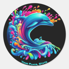 Farbenfrohe Dolphin Splash Runder Aufkleber