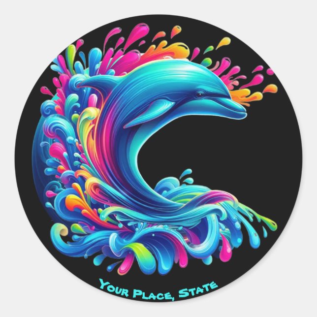 Farbenfrohe Dolphin Splash Runder Aufkleber (Vorderseite)