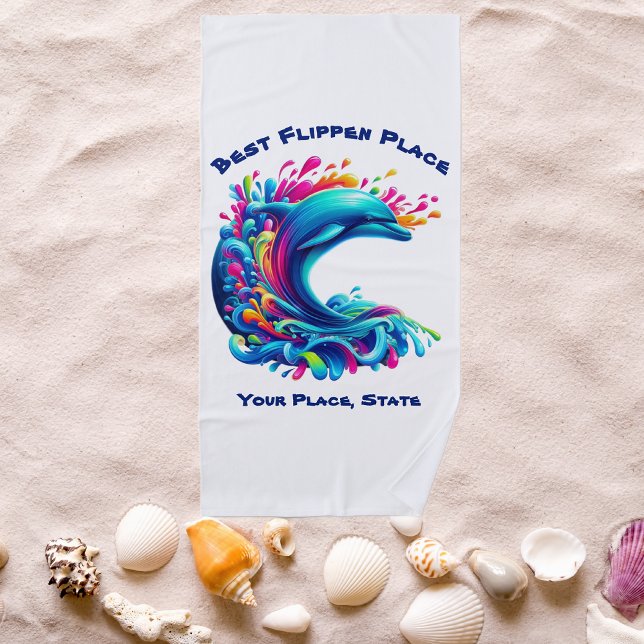 Farbenfrohe Dolphin Splash Strandtuch (Dolphin-Colorful Dolphin-Beach Towel-Summer Towel-Pool Towel-White)