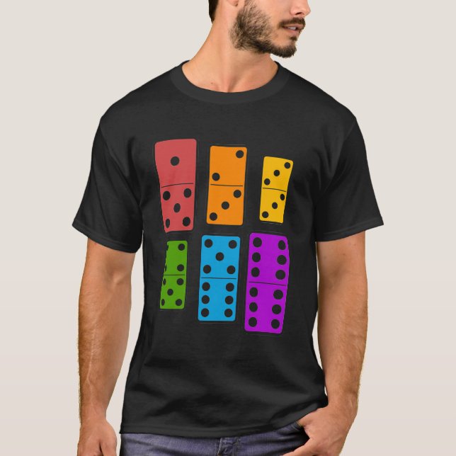 Farbenfrohe Dominosteine Domino Player T-Shirt (Vorderseite)