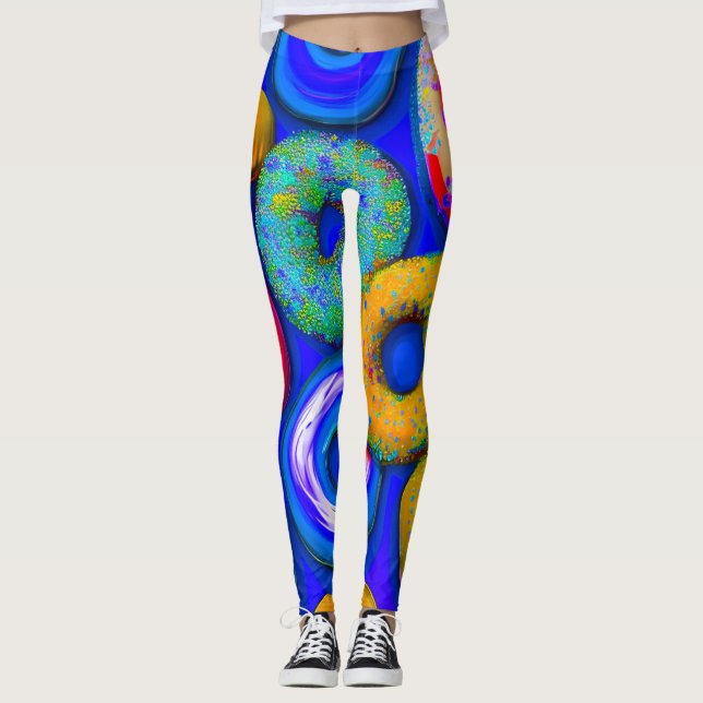 Farbenfrohe Donuts Blue Leggings (Vorderseite)