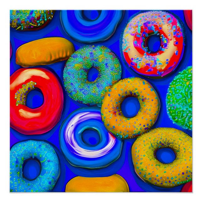 Farbenfrohe Donuts Blue Poster (Vorderseite)