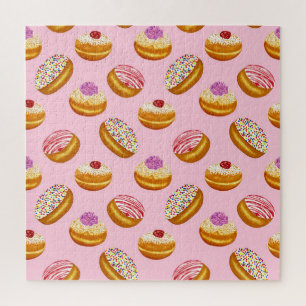 Farbenfrohe Donuts: Handgezogene Wasserfarbe Puzzle