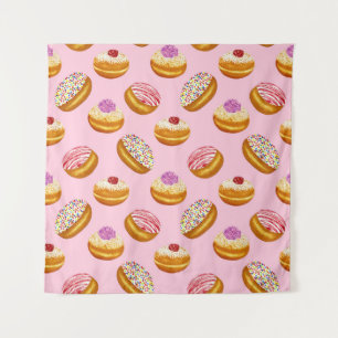 Farbenfrohe Donuts: Handgezogene Wasserfarbe Wandteppich