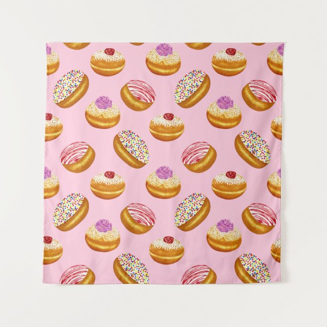 Farbenfrohe Donuts: Handgezogene Wasserfarbe Wandteppich (Vorderseite)
