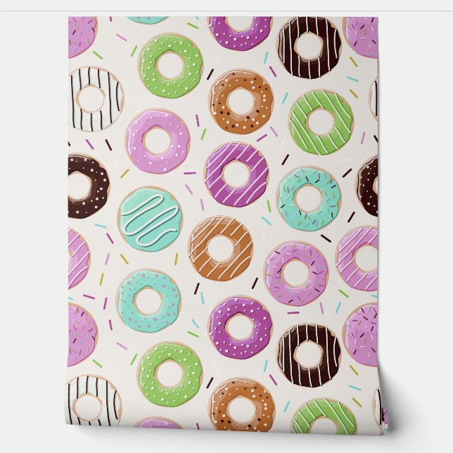 Farbenfrohe Donuts Muster Tapete (Abrollen)