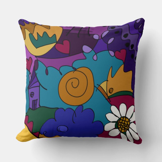 Farbenfrohe Doodle Art Kissen (Vorderseite)