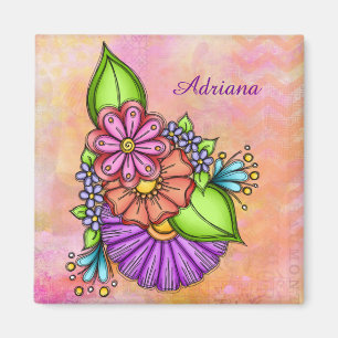 Farbenfrohe Doodle-Blume Magnet