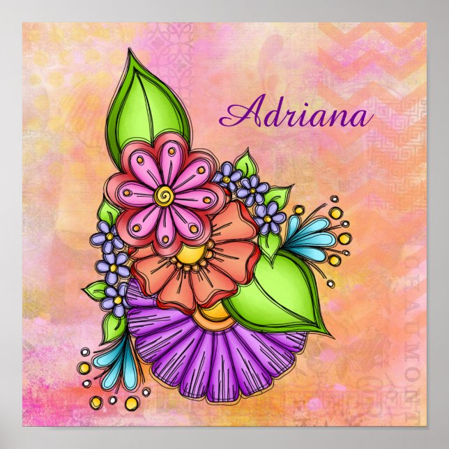 Farbenfrohe Doodle-Blume Poster (Vorne)