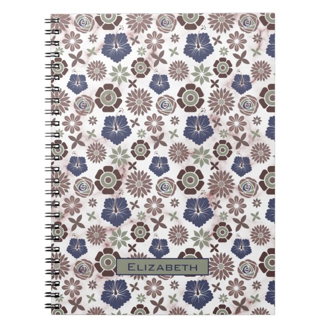 Farbenfrohe Doodle Blumenmuster personalisierter N Notizblock (Vorderseite)