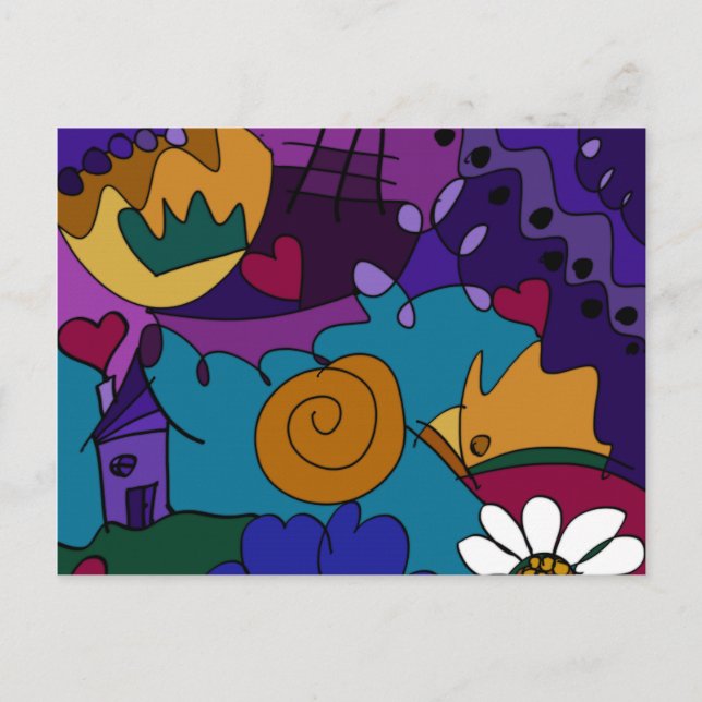 Farbenfrohe Doodle Kunst Spaß Einzigartige Postkar Postkarte (Vorderseite)