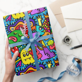 Farbenfrohe Doodle-Monster-Jeden Anlaß-Geschenk Geschenkpapier