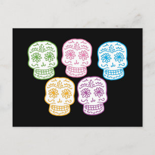 Farbenfrohe Doodle Skulls Postkarte